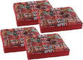 Bohemian Square Seat Cushions for Kitchen Dining Living Tea Room,16.5" x 16.5" Printing Velvet Chair Pads with Non-Slip Ties, 4Packs, Red
