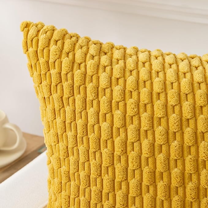 Kevin Textile 14x36 Inch Long Lumbar 1 Pack Boho Decorative Throw Pillow Cover Soft Striped Corduroy Rectangle Cushion Case Farmhouse Solid Color Accent for Living Room Couch Sofa Bed, Mustard Yellow