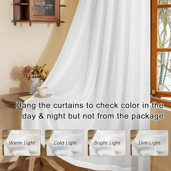 MAIHER 102 Inch White Sheer Curtains Pinch Pleated Drapes with Adjustable Hooks for Sliding Glass Door Soft Touch Privacy Light Filtering Voile Drapes 102 Inches Long, White, 42" W x 102" L, 2 Panels