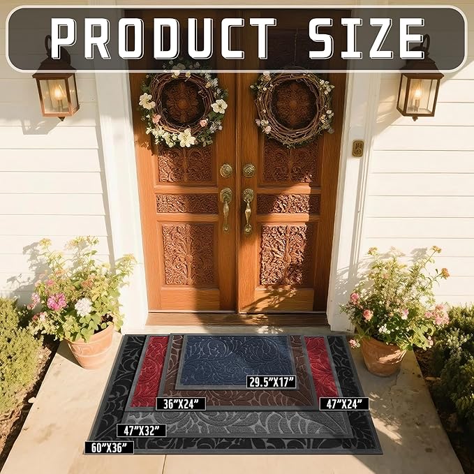 Yimobra Extra Large Door Mat 60x36, Waterproof Sturdy Outdoor Mats for Front Door, Heavy Duty Non-Slip Doormat for Garage Patio Entryway Indoor, Easy Clean, Blue