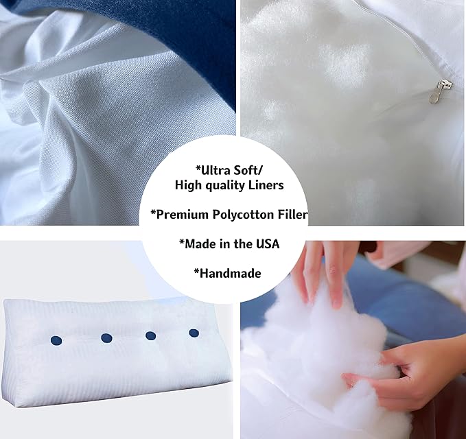 Triangular Reading Bed Rest Pillow Large Bolster Cushion Headboard Backrest Wedge Pillow with Removable Cover and Two Large Side Pockets (Cedar Brown, King: 78 x 8 x 20 inches)