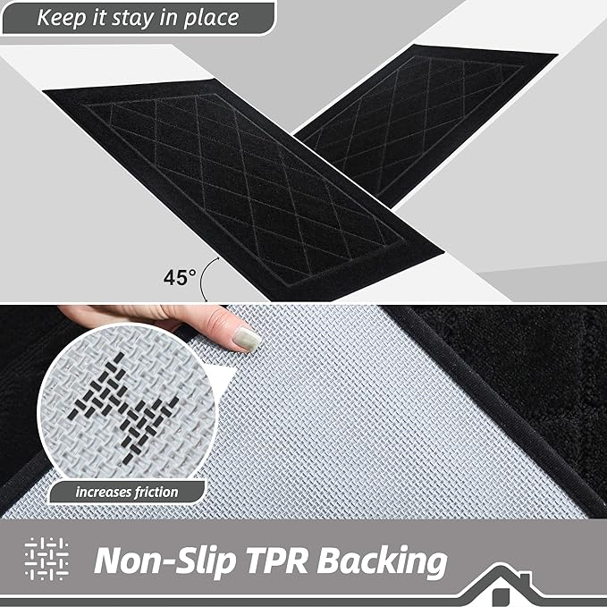 BEQHAUSE Dirt Trapper Door Mat 32" x 72", Doormat Non-Slip Entryway Rugs Washable, Dog Door Mat Stain Resistant and Absorbent Welcome Floor Mat for Front Back Door, Muddy Wet Shoes & Paws, Black