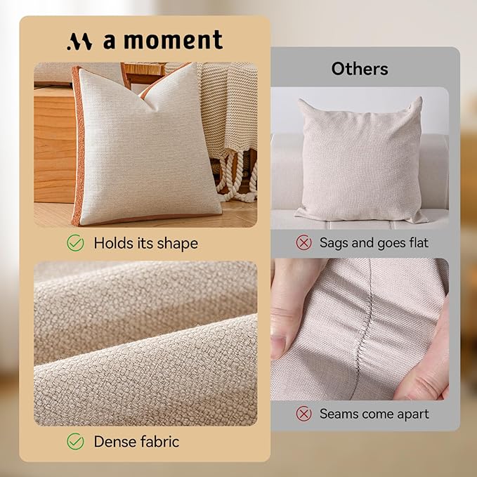 a moment Loop Yarn Linen-Like Pillow Cover Natural Soft Decorative Throw Pillow Case Farmhouse 20x20 Inch, Bohemian Textured Cushion Cover for Sofa Bed, Wrinkle-Resistant Home Decor Orange