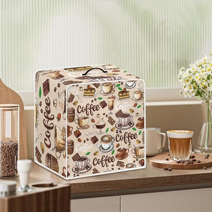 Mumeson Coffee Cup Design Coffee Maker Cover Stain Resistant Washable Covers with Handle Home Appliance Dust Cover for Home Kitchen Decor, Large