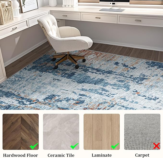 Office Chair Mat for Hardwood Floor, 48"x36" Easy Glide Computer Chair Mat Protector for Rolling Chair Under Desk Rug Nonslip Backing, Machine Wash