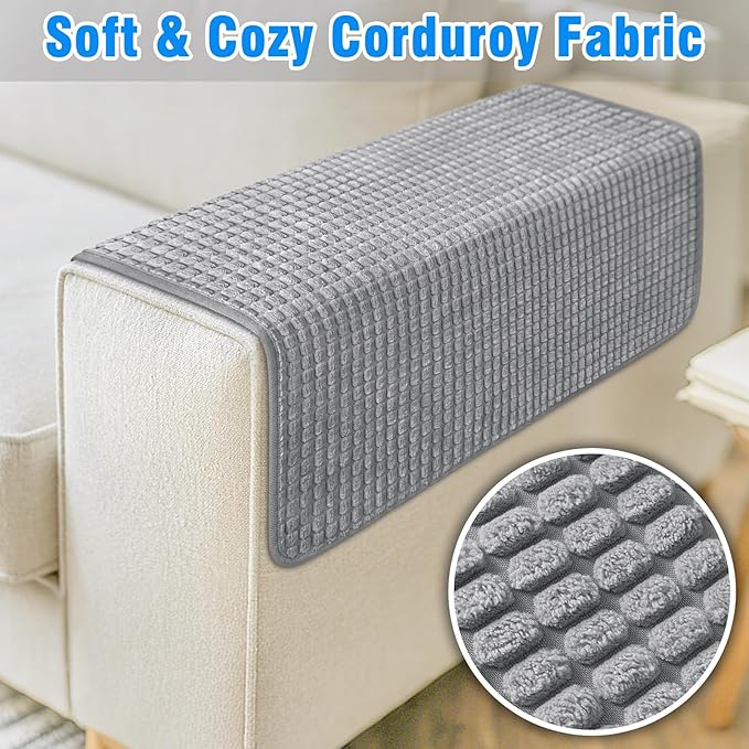 Couch Arm Covers, Sofa Arm Covers, Waterproof Armrest Cover for Sofa, Armchair, Loveseat, Headrest Cover, Non-Slip Recliner Arm Cover, Arm Chair Covers Set of 2 (Gray, 19"×19")