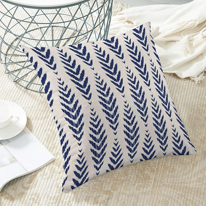 BETGINY Navy Blue Boho Pillow Covers 18 x 18 Inch Pack of 2, Bohemian Ethnic Herringbone Pattern Decorative Throw Pillow Covers Linen Modern Geometry Farmhouse Outdoor Pillowcase for Sofa Couch Decor
