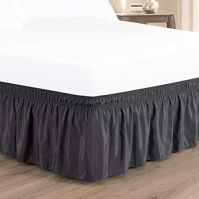 Dark Grey Wrap Around Bed Skirts with 16" Drop - Three Sides Fabric Adjustable Elastic Dust Ruffle Silky Soft -600 TC Stretchy Bed Skirt-Queen(60"X 80") Dark Grey