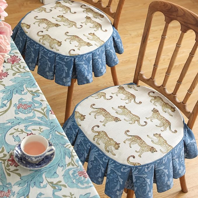 patdrea Pack of 2 Chair Cushions for Dining Chairs with Ruffled,Leopard Pattern Seat Pad with Ties,Removable,Non Slip Chair Pads Decor for Bar Stool Cushions,Indoor Kitchen Chairs, 17.7"x17.7"