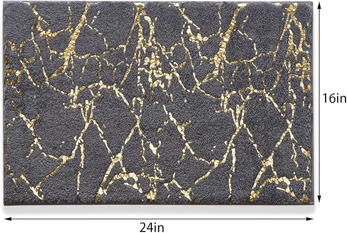 QJHOMO Marble Bathroom Rug Gray and Gold Decor Bathroom Rugs Non Slip Bath Mat Super Absorbent Microfiber Plush Bathmat Machine Washable Floor Carpet for Tub, Shower, Bedroom (16x24 inch)