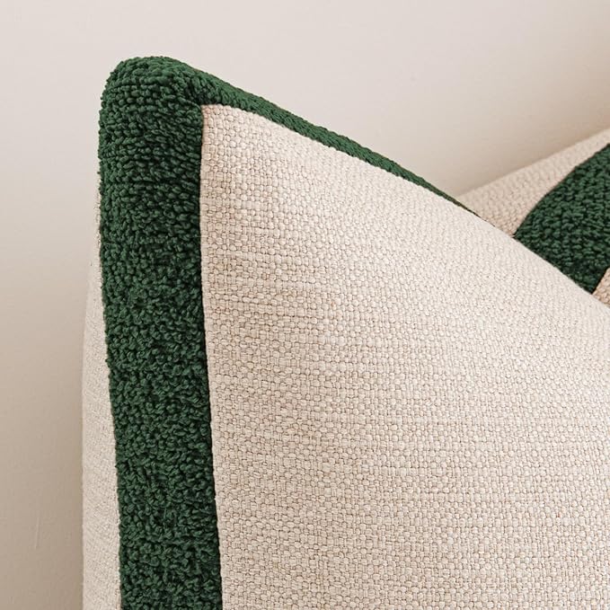a moment Christmas Dark Green Loop Yarn Linen-Like Pillow Cover Natural Soft Decorative Throw Pillow Case Farmhouse 12x20 Inch, Textured Cushion Cover for Sofa Bed, Wrinkle-Resistant Home Decor