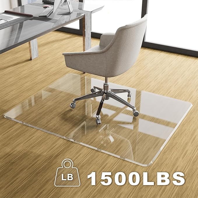 Beveled Edge Office Chair Mat for Carpet or Hardwood Floor 42" x 42" Clear Chair Mats for a Smooth Glide and Easy Roll On/Off, Heavy Duty and Non-Slip Pad Floor Ultimate Desk Chair Mat