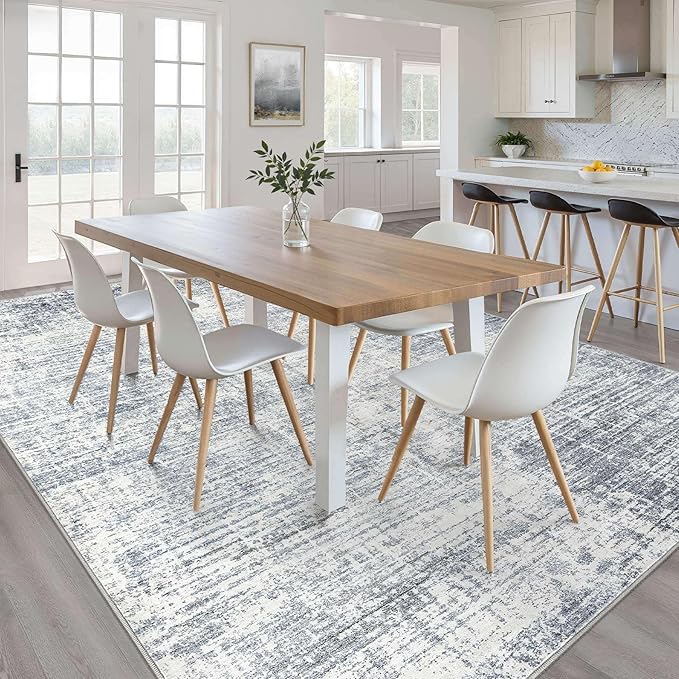 10x14 Area Rugs Living Room: Washable Large Neutral Blue Rug Abstract Soft Modern Stain Resistant Indoor Floor Non-Slip Carpet for Bedroom Nursery Kids Office Playroom Dining Room Under Table Home