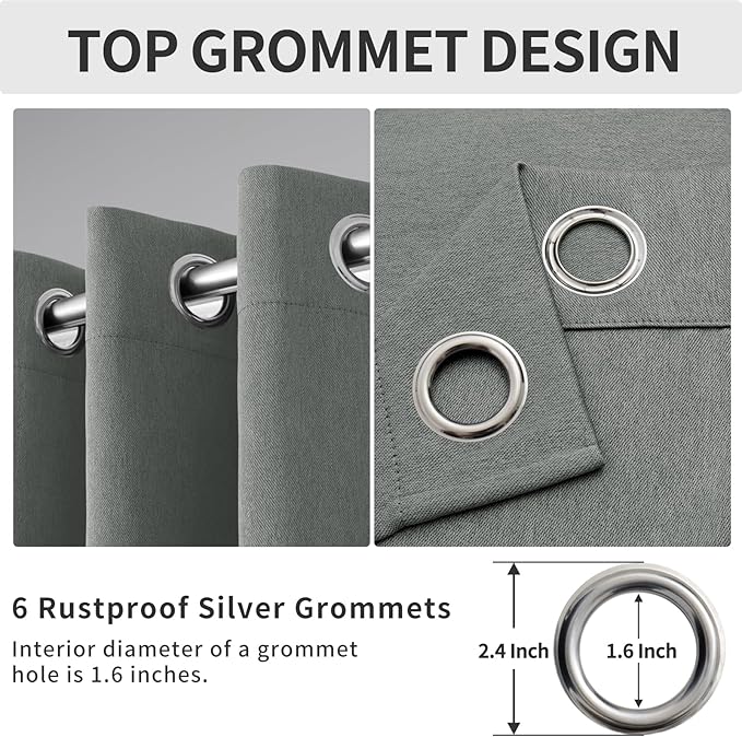 Easy-Going Linen Look Blackout Curtain Grommet Window Curtain Drapes for Bedroom, Living Room Thermal Insulated Room Darkening (2 Panels, 38x45 Inch, Grey)