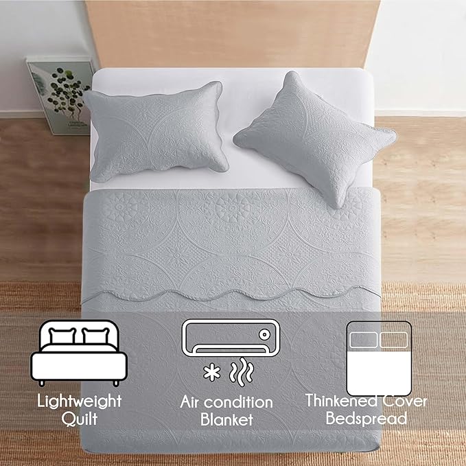 IR Imperial Rooms 8 Pack Quilt King Size Bedding (106" x 96") - Bulk Wholesale for Hotels, Guest Bedroom & Airbnbs - Lightweight Microfiber Reversible Floral Embossed Quilts Bedspreads (Silver)
