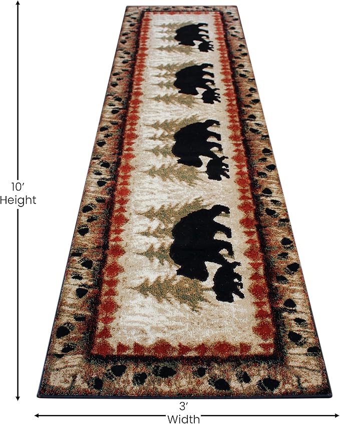 Masada Rugs, Cabin Lodge Area Rug Bear and Cub Scene (2 Feet 8 Inch X 10 Feet) Runner