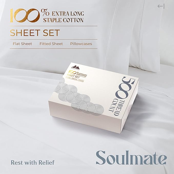 Mayfair Linen 100% Cotton Twin XL Sheet Set - 500 Thread Count Sheets Twin XL Size 3 PC Set (Silver), Soft, Cooling, Hotel-Quality 16" Deep Pocket Sateen Weave Cotton Bedsheet for Dorm Room