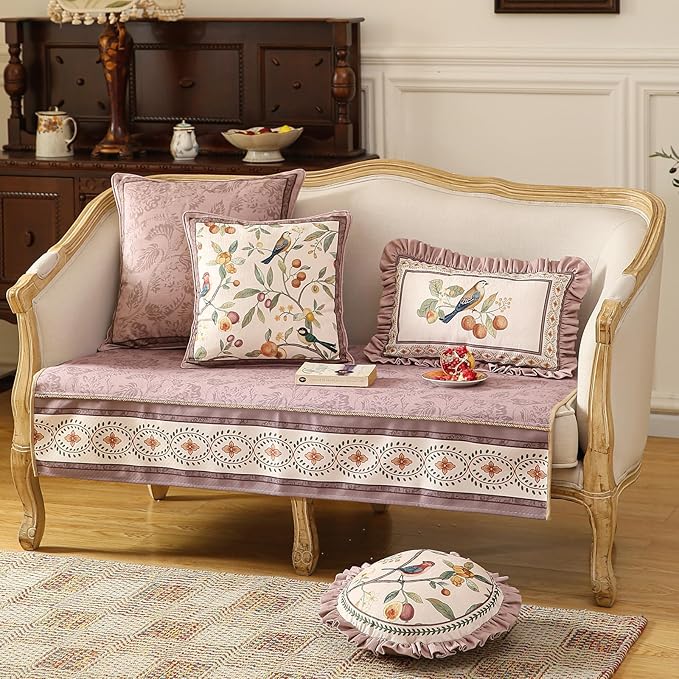 Rectangle Pink Farmhouse Throw Pillow Covers Pack of 2,Birds and Flowers Pattern Cozy Velvet Pillowcases,Decor Lumbar Pillows Cushion Covers for Couch Sofa Bed Car Chair,12"x20"