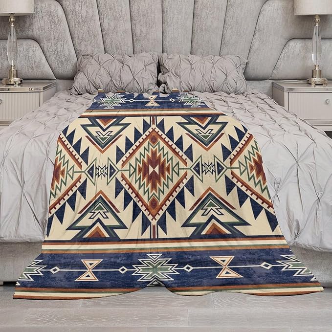 Native Throw Blanket, Southwest Tribal Aztec Pattern Vintage Abstract Ethnic Geometric Print Couch Sofa Bed Plush Throw Blanket 60"x80"