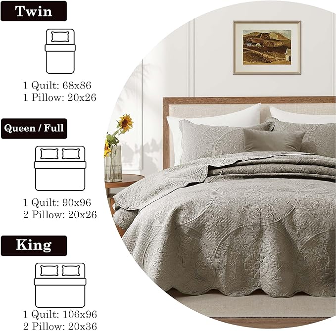IR Imperial Rooms 8 Pack Quilt King Size Bedding (106" x 96") - Bulk Wholesale for Hotels, Guest Bedroom & Airbnbs - Lightweight Microfiber Reversible Floral Embossed Quilts Bedspreads (Beige)