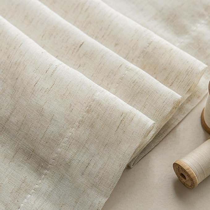 Anmao Flax Linen Curtains for Living Room 90 Inch Length 2 Panels Set, Light Filtering Sheer Window Curtain Drapes for Bedroom with Nickel Grommet, 52 Inch Wide Each Panel, Natural Color