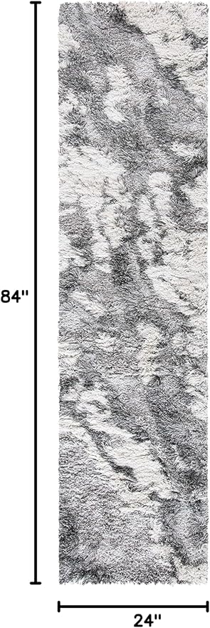 SAFAVIEH Horizon Shag Collection Runner Rug - 2' x 7', Grey & Ivory, Modern Abstract Design, Non-Shedding & Easy Care, 2-inch Thick Ideal for High Traffic Areas in Living Room, Bedroom (HZN890F)
