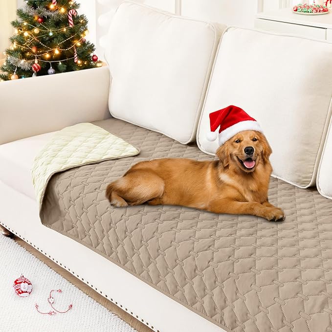 Smiry Waterproof Dog Bed Cover Blanket, Soft Reversible Pet Blanket, Washable Leakproof Cats Dogs Couch Cover for Sofa, Couch, Furniture, Plaid (30x70 Inch, Taupe/Beige)