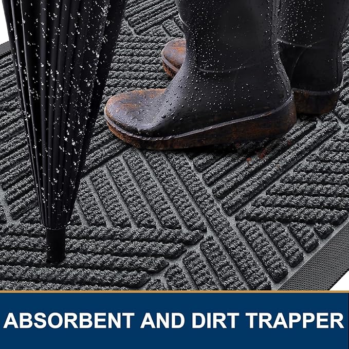 Smiry Front Door Mat Outside Entrance, Heavy Duty Sturdy Natural Rubber Doormat, Trap Dirt and Moisture, Easy Clean Low Profile Mats for Indoor Outdoor Entry, Irregular Triangle (71x24, Grey)