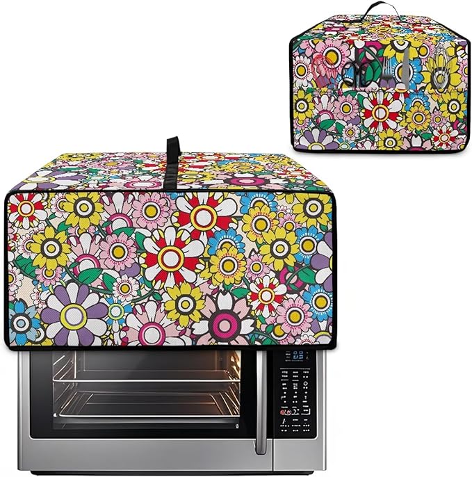 Convection Toaster Oven Dustproof Cover Countertop Air Fryer Toaster Oven Cover with Pockets, Small Appliances Protector, L, 18.5 x 22.5 x 13 Inch, Groovy Hippie Flower