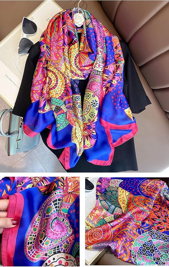 Fashion Scarves Scarf 100% Silk Feeling Scarf Silk Like Scarves Long Lightweight Sunscreen Shawls for Women
