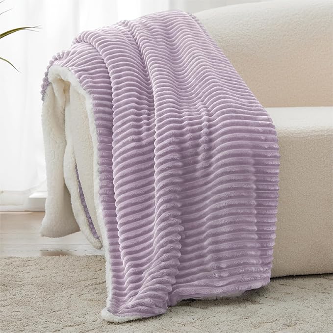 Sherpa Blankets Queen Size - Fleece Queen Blanket for Bed, Soft and Warm Throw Blanket for Winter, 90" x 90", Lavender