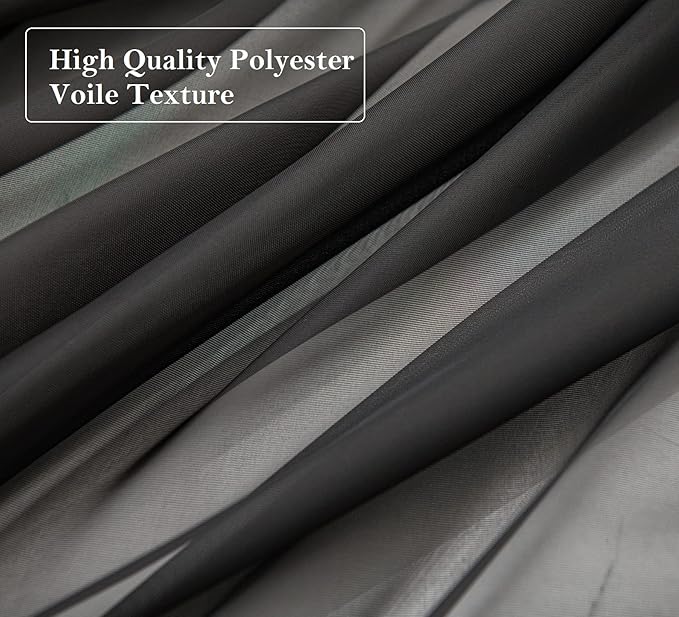 PI Sheer Curtains 95 Inches Length with Grommets,Soft Voile Textured,Modern Home Decoration Draperies for Villa/Loft 2 Panels (W52 X L95, Black)