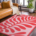 9CH Abstract Matisse Leaf Area Rug 7' X 5 Pink Retro Botanical Faux Wool Rugs Non-Slip Boho Flowers Soft Floor Carpet for Kitchen Entryway Bedroom