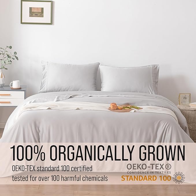 Bella Coterie Luxury Bamboo Viscose Full Size Sheet Set | 100% Organically Grown | Ultra Soft | Cooling for Hot Sleepers | 18" Deep Pocket [Grey Mist]