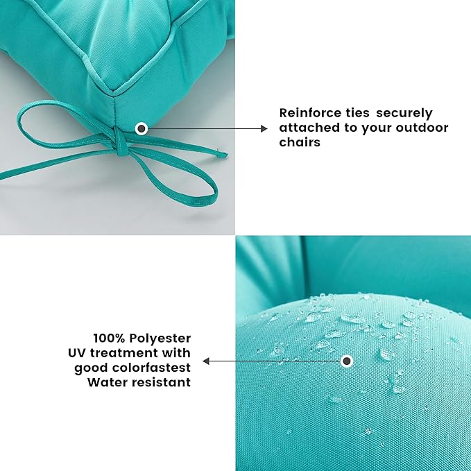 ARTPLAN Outdoor Seat Cushion,Square Thick Tufted Pure Chair Cushion for Patio Wicker Chair with Tie,Set of 2,19"x19"x5",Teal