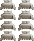 IR Imperial Rooms 8 Pack Quilt King Size Bedding (106" x 96") - Bulk Wholesale for Hotels, Guest Bedroom & Airbnbs - Lightweight Microfiber Reversible Floral Embossed Quilts Bedspreads (Beige)