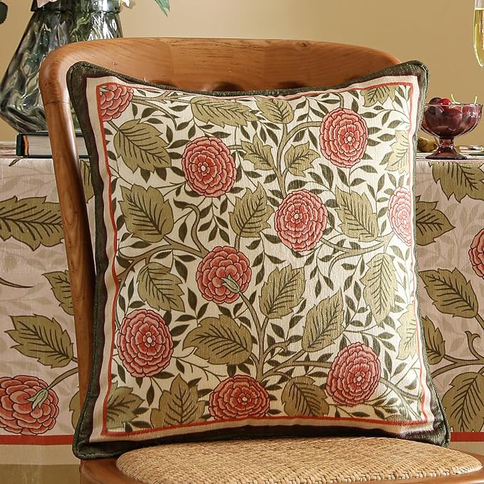 Square Throw Pillow Covers Pack of 2,Brown Cozy Velvet Farmhouse with Daisy and Leaves Floral Pattern Pillowcases,Decoration Pillows Cushion Covers for Couch Sofa Bed Car Chair,18"x18"