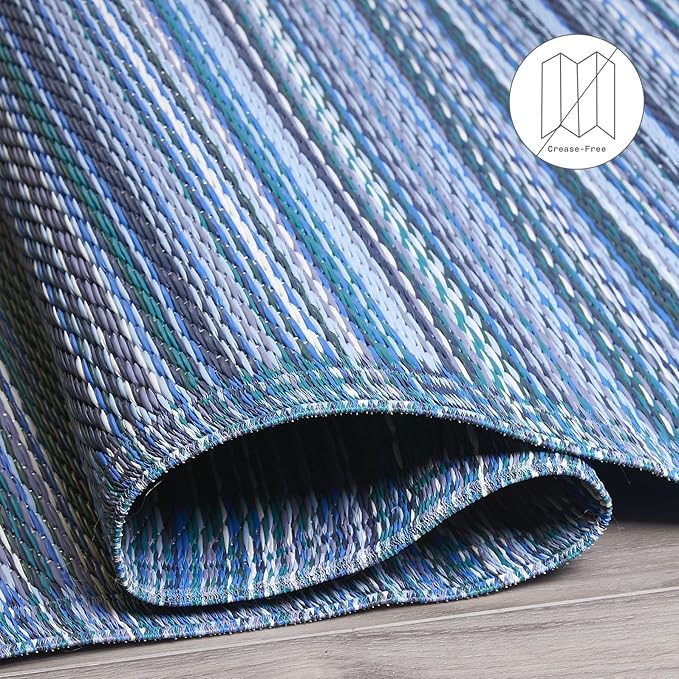 Fab Habitat Outdoor Rug - Waterproof, Fade Resistant, Crease-Free - Premium Recycled Plastic - Striped - Patio, Porch, Deck, Balcony - Cancun - Indigo - 5 x 8 ft