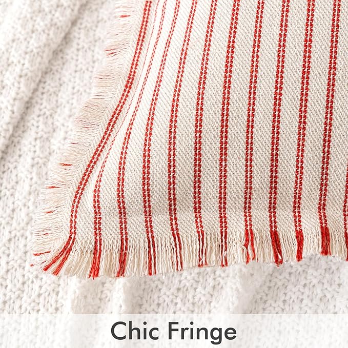 MIULEE Pack of 2 Christmas Red Pillow Covers 20x20 Inch Striped Farmhouse Couch Throw Pillow Covers with Fringe Chic Linen Decorative Cushion Covers for Sofa Living Room Bed Outdoor Home Decor