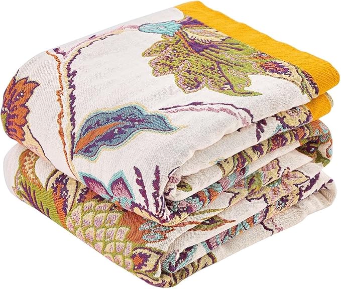 Summer Throw Blanket for Bed, 80"x90" Boho Throw Blankets 100% Cotton Quilts Farmhouse Decoration Warm Soft Blanket Muslin Bed Blankets for Couch Chair