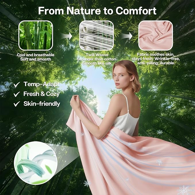 MR&HM Twin XL Fitted Sheet Only, Ultra-Soft Rayon Derived from Bamboo & Polyester Blend, Silky & Breathable, 15" Deep Pocket with Elastic Straps, Cooling Fitted Sheet for Hot Sleepers, Pink