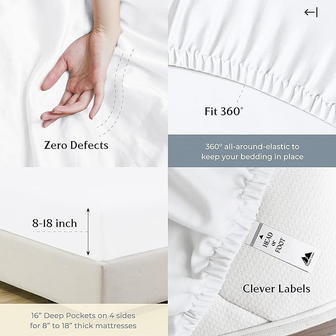 Mayfair Linen 100% Cotton Sheets California King Size Bed Set - 500 Thread Count Sheets Cal King Size 4 PC Set (White), Soft, Cooling, Hotel-Quality 16" Deep Pocket Cotton Bedsheet for Hot Sleepers