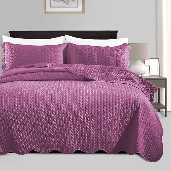 IR Imperial Rooms California King Quilt Bedding Set Size (118"x106") + 2 Pillow Shams (20" x 36"+ 2") - 3 Pcs All Season Reversible Microfiber Coverlet Embossed Quilt Bedspread (Purple)