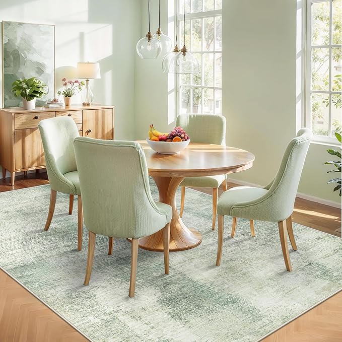 5x7 Area Rugs for Living Room: Washable Rug Modern Abstract Neutral Soft Rugs Non-Slip Low-Pile Indoor Floor Carpet for Bedroom Dining Room Nursery (Green, 5'x7')