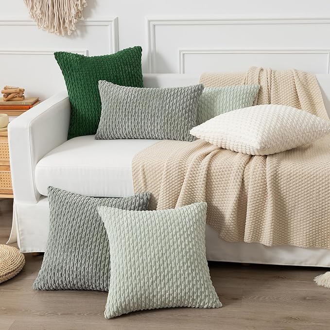 Kevin Textile 14x24 Inch Pillow Cover 1 Pack Boho Decorative Soft Striped Corduroy Lumbar Farmhouse Color Accent Rectangle Cushion Case for Living Room Couch Sofa Bed, Greyish Green