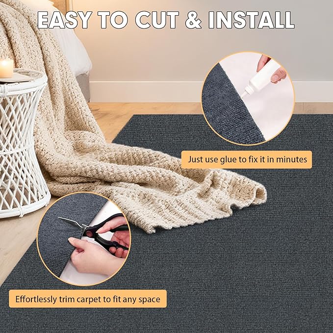 Marine Carpet,6 FT x 10 FT Dark Gray Indoor Outdoor Carpet 0.2" Thick Boat Carpet with Water-Proof TPE Backing, Non-Slide Outdoor Marine Carpet Roll for Home, Patio, Porch, Deck