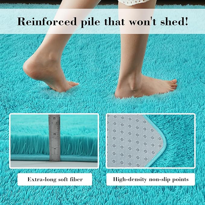 Teal Blue Rug Fluffy Rug, 6x9 Teal Area Rugs for Living Room, Soft Cute Baby Play Mat, Teal Rugs for Bedroom, Nursery, Preppy Dorm, Plush Aesthetic
