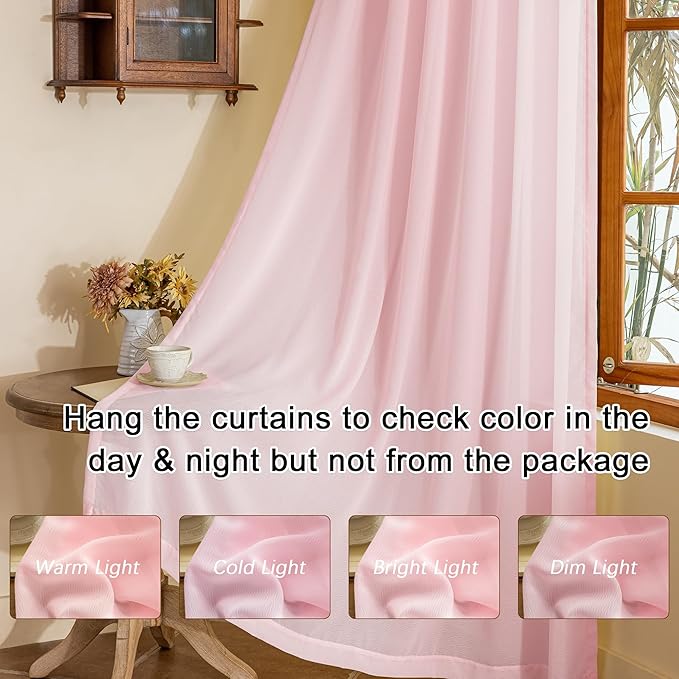 Pink Pinch Pleated Sheer Curtains 120 Inch Length for Living Room Bedroom 10ft Curtains Light Filtering Farmhouse Floor to Ceiling Pleat Drapes with Hooks (No Rings), Pink, 42"W x 120"L, 2 Panels