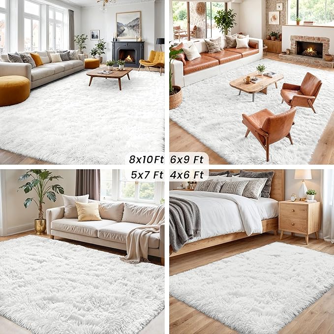 4x6 Area Rugs for Living Room Rug: Soft Fluffy Shag White Rugs for Bedroom, Non-Slip Large Fuzzy Plush Rug Indoor Floor Carpet for Nursery Kids Boys Girls Room, Dorms, Playroom, Modern Home Decor