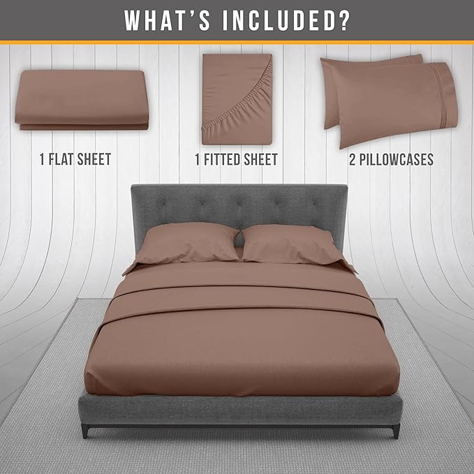 King Size Sheets Set Cooling - Luxury Hotel Sheets - Soft Bed Sheet with Elastic Corner Straps - Deep Pockets Microfiber Bedsheet - Bedding Sheet & Pillowcases - 4 Piece (King, Brown)